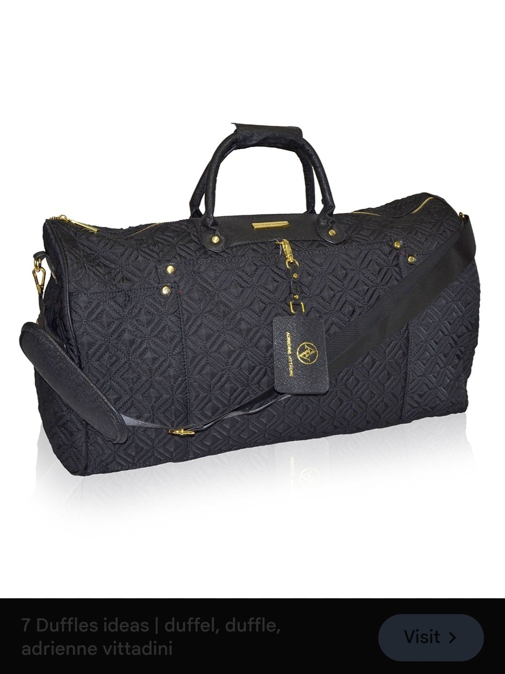 Adrienne Vittadini Black Quilted Weekender Duffel